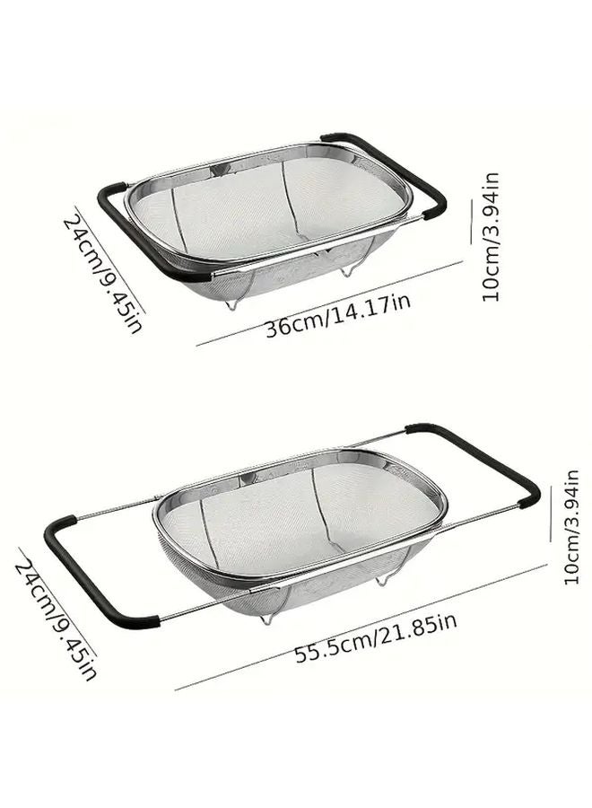 Stainless Steel Sink Strainer Basket Adjustable Draining Rack For Vegetables Fruits - Image 3